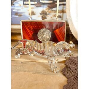 Vintage Hand-Blown Glass Tiger Figurine – Crystal with Gold Stripes